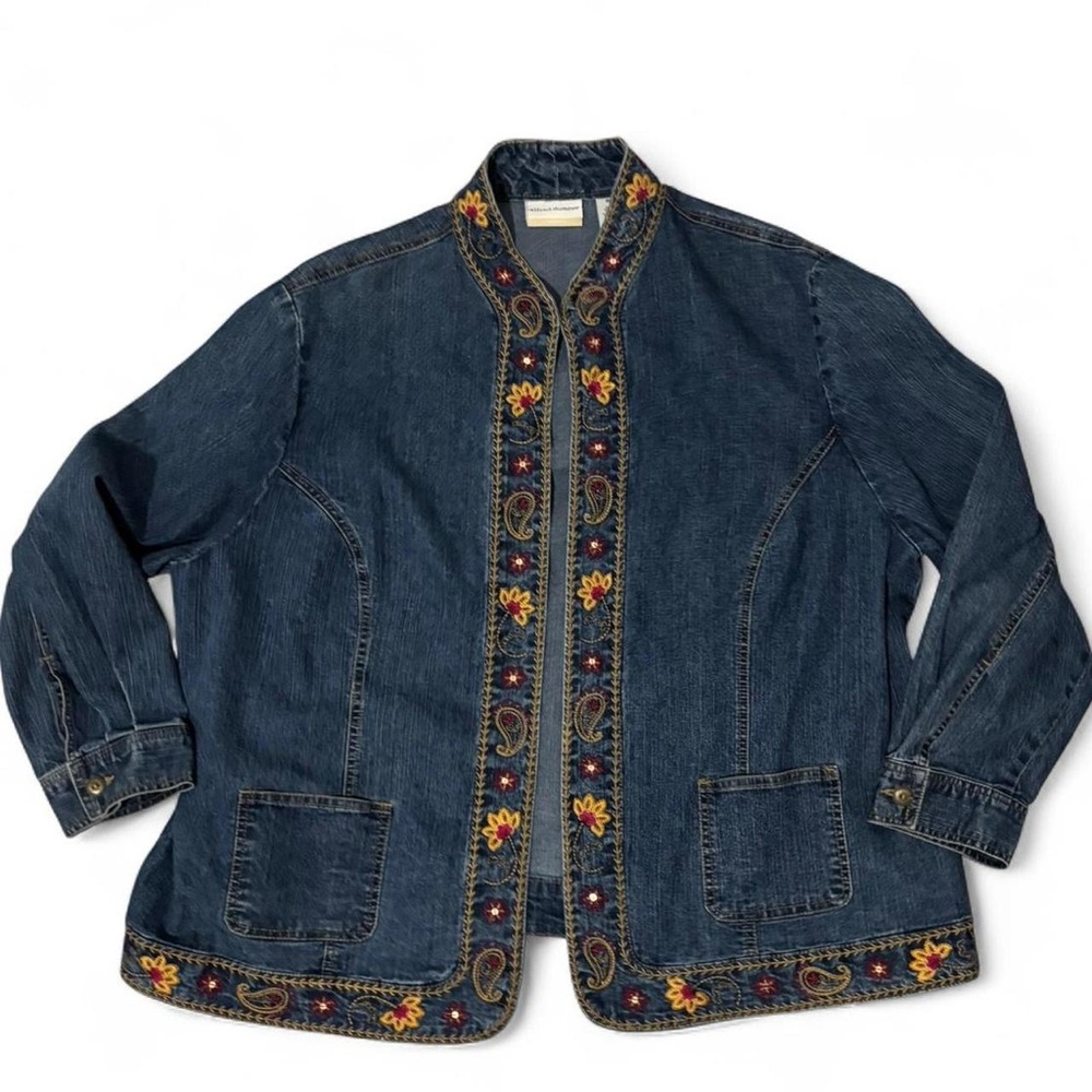 Vintage Alfred Dunner Denim Jacket with Floral Embroidery, Size 20, Plus Size